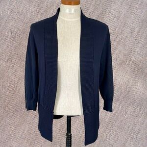 Carmen Marc Valvo Navy Blue Open Front 3/4 Sleeve Cardigan Sweater SzM